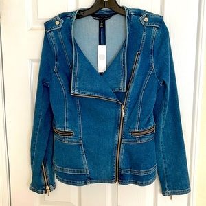 WHBM Denim Peplum Moto Jacket